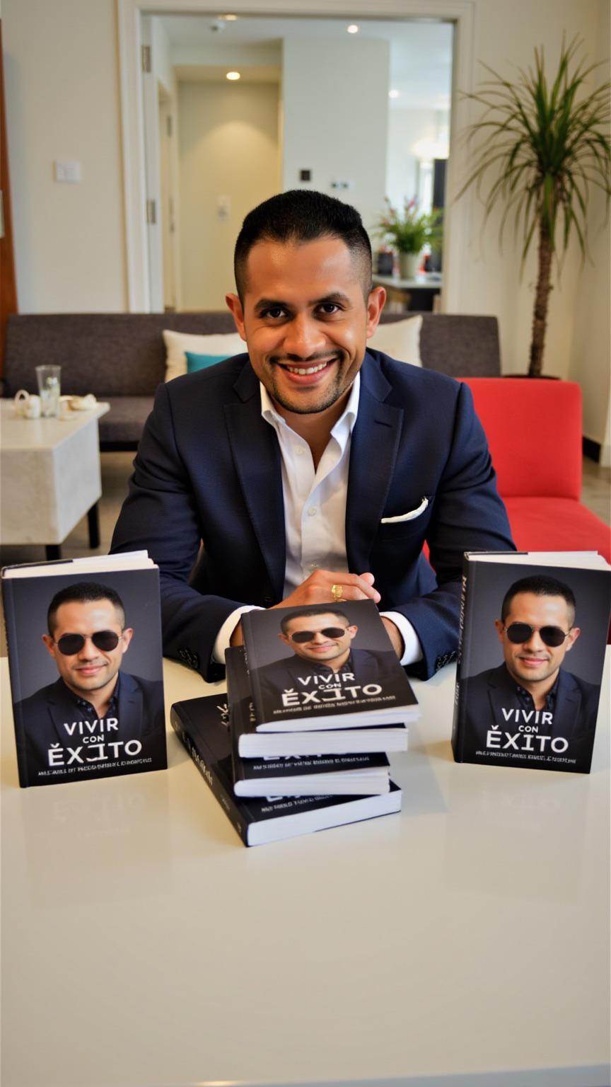 Gabriel Blanco con ejemplares del libro Vivir con Éxito